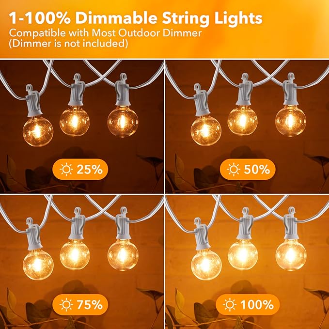 Brightown Outdoor String Lights - 50 Ft Waterproof Connectable Commercial LED Patio Lights with 25 G40 Globe Bulbs, All Weatherproof Hanging Globe Light for Outside Backyard Porch Party Decoration