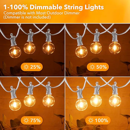 Brightown Outdoor String Lights - 50 Ft Waterproof Connectable Commercial LED Patio Lights with 25 G40 Globe Bulbs, All Weatherproof Hanging Globe Light for Outside Backyard Porch Party Decoration