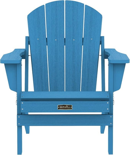 SERWALL Foldable Adirondack Chair Set of 2 for Patio Garden Outdoors Fire Pit Chairs-Navy Blue