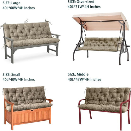 Swing Replacement Seat Cushions, 2-3 Seater Bench Cushions for Outdoor Furnitur with Backrest, Garden Recliner Seat Cushions Waterproof Sofa Pads (Khaki, 71x40in)