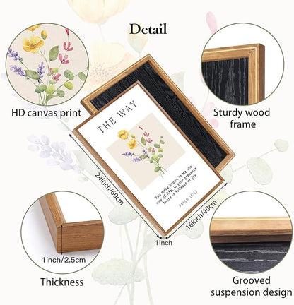CHDITB Christian Bible Verse Framed Wall Art Set, Floral Scripture Canvas Prints, The Way The Truth The Life Religious Painting, Faith Inspirational Decor for Living Room, Bedroom, Church 16"x24"X3