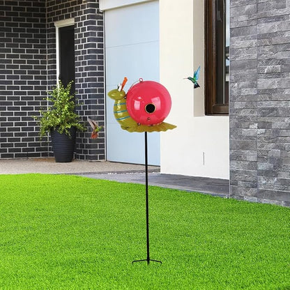 37" Bird Houses for Outside, Outdoor Metal Snail Birdhouse with Hanging String & Poles for Patio, Yard, Garden