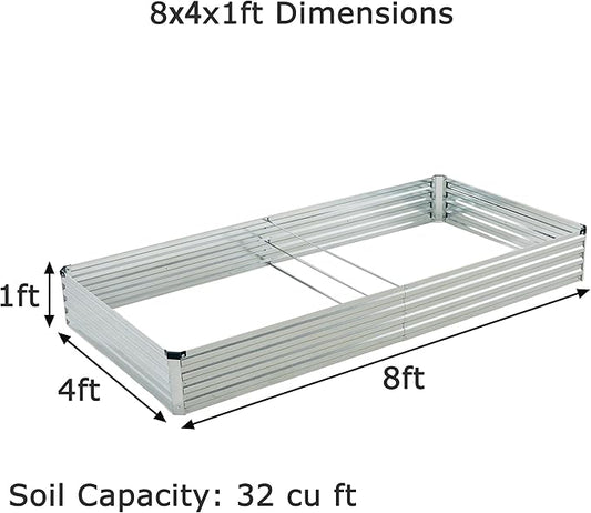 Foxlang 8x4x1ft(2 PCS) Galvanized Raised Garden Bed,Outdoor Planter Box Metal Patio Kit Planting Bed for Vegetables Flowers Herb,Silver