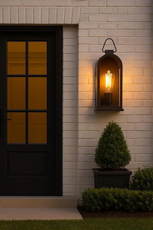 Vintage Outdoor Wall Light Fixture (1 Pcs) - Dark Brown Porch Lantern/Exterior Wall Sconce, Glass Shade, Sturdy Metal Frame, Waterproof & Anti-Rust, Fit for Entryway/Garage/Patio/Doorway, E26 Socket