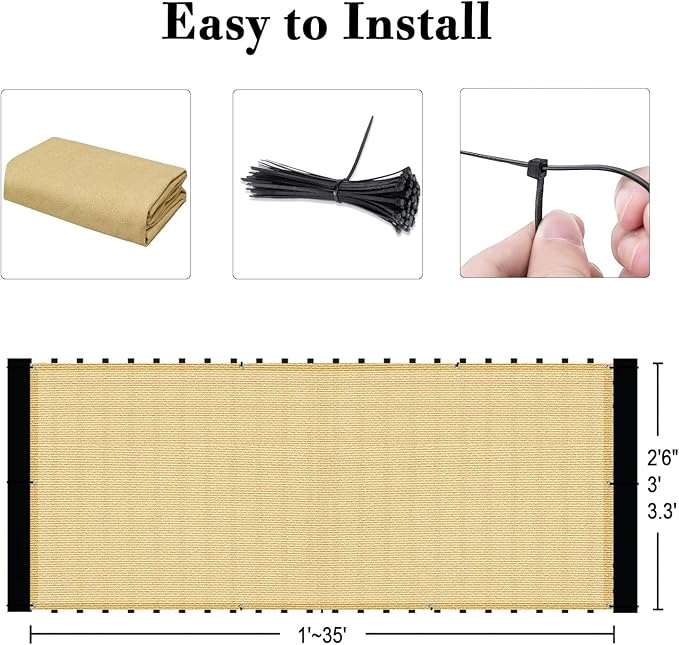 SUNLAX 3.3'x19.7' Sand Balcony Privacy Screen Fence Windscreen Cover Fabric Shade Netting Mesh Cloth with Grommets UV Protection for Patio, Backyard, Porch, Railing Shield 90%