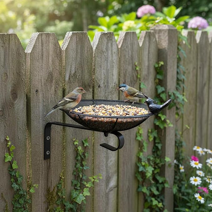 Metal Tray Bird Feeder - Summer Heavy Duty Mesh Seed Tray for Wild Birds Hummingbird, Wall Tree Fence Table Mountable Platform Feeder with Hanging Hook in Deck Balcony Garden Backyard