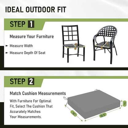 Basic Beyond Outdoor Chair Cushions Set of 4, Square Corner Outdoor Cushions for Patio Furniture, Water Resistant Patio Chair Cushions with 2 Ties, 18.5x16x3, Light Grey