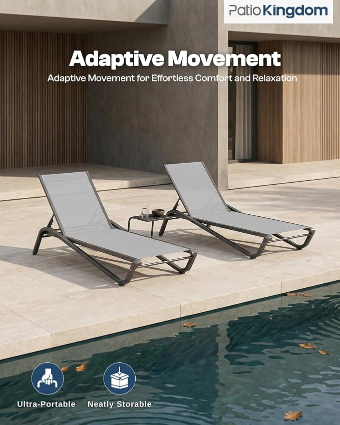 Adjustable Patio Chaise Lounge Chair, Outdoor Pool Lounger for Sunbathing & Tanning, All-Weather Textilene Sun Bed for Beach, Porch & Deck, Rust-Proof Aluminum Frame, Light Grey