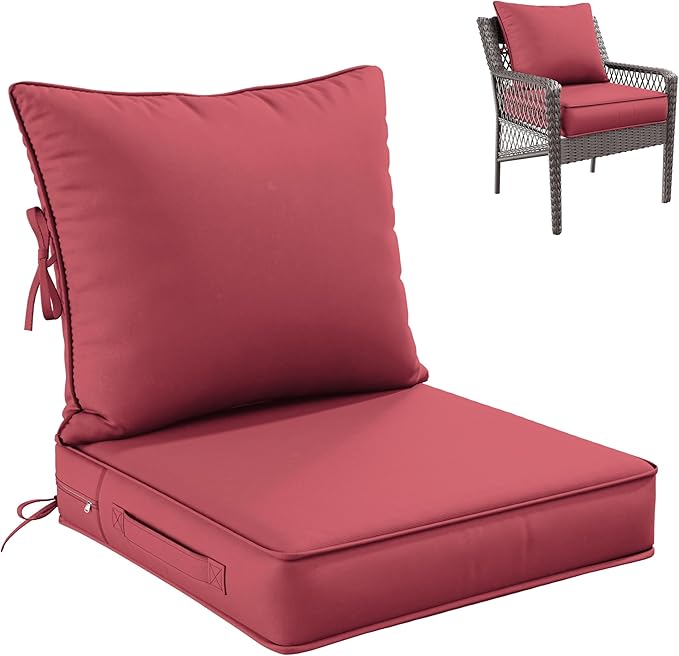 Premium Outdoor Seat Cushion Chair Cushions for Patio Furniture 22 L X 22 W X 4 H Waterproof & Fade Resistant Deep Seat and Backrest Cushion Set with Removable Covers for Chair, Sofa