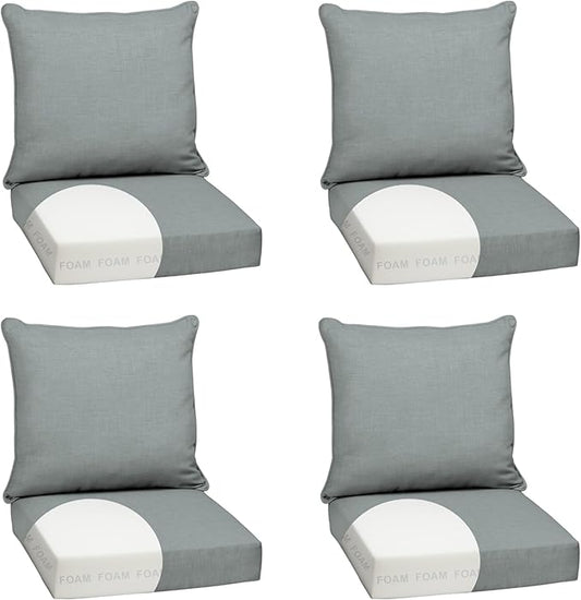 Arden Outdoor Foam Deep Seat Cushion Set (4-Pack), 24x24, Premium High-Density Foam, Never Flattens, Weather-Proof for Patio Chair Sofa Couch, Stone Grey Leala
