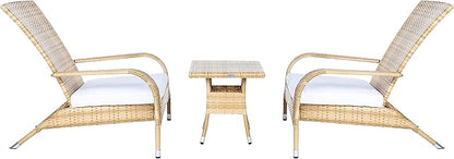 SAFAVIEH Outdoor Collection Edna Natural/White Cushion 3-Piece Lounge Set with Table (PAT7719D)