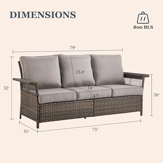 Patio Furniture Set 2 Wicker Swivel Glider Chairs 2 PE Rattan Chairs and 2 Ottomans with Grey Cushions Patio PE Rattan Side Table Brown Wicker Patio Conversation Set 7pcs for Patio