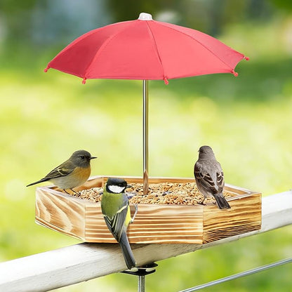 MIXXIDEA Bird Feeder Tray for Railing, Balcony Platform Deck Bird Feeders for Outside, Sturdy Wooden Birds Feeder for Attracting Wild Birds (Brown)