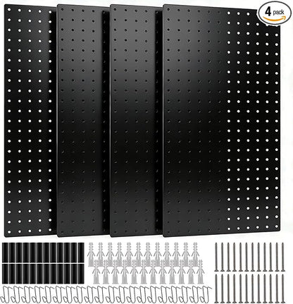 DEWEL Peg Board, 23" x 12" Metal Pegboard Wall Organizer Kit, 4 Pack Pegboard Panels with 20 Hooks,Black Pegboard Tool Wall Organizer System for Garage and Garden(4pcs black)