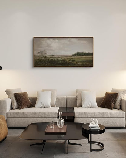 InSimSea Extra Large Framed Vintage Wall Art, Living Room Country Farmhouse Decor, Wilderness Landscape Paintings, Canvas Prints, Retro Farm Long Picture for Bedroom Above of Bed,20x40inch