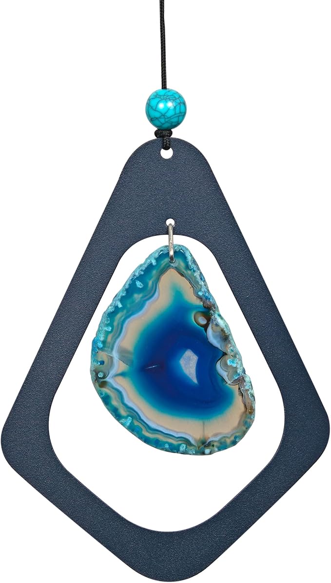 Alpine Corporation 39" Aluminum Tuned Wind Chimes with Blue Gemstone Windcatcher, Blue
