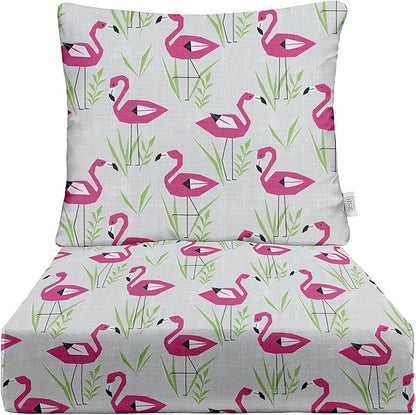RSH DECOR Deep Seating Cushion with Pillow Back | 22” x 25” Seat | Water and Fade-Resistant Spun Fabric | Outdoor Chair Cushion Set for Patio Furniture | Groove Fusion Pink Flamingo