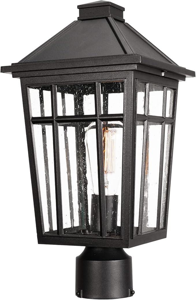 Darkaway Large Outdoor Post Lights Lamp Post Light Fixture, 17inch Waterproof Aluminum Post Lamp with Glass, Fence Deck Lighting for Garden, Patio, Pathway (Large，Black)