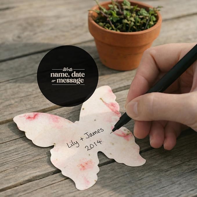 50pcs Large (2.85" h x 3" w) Garden Butterfly Seed Paper – Writable & Plantable Wildflower, Mom's Gift for Birthday, Use for Wedding, Baby Shower, & Party Favors