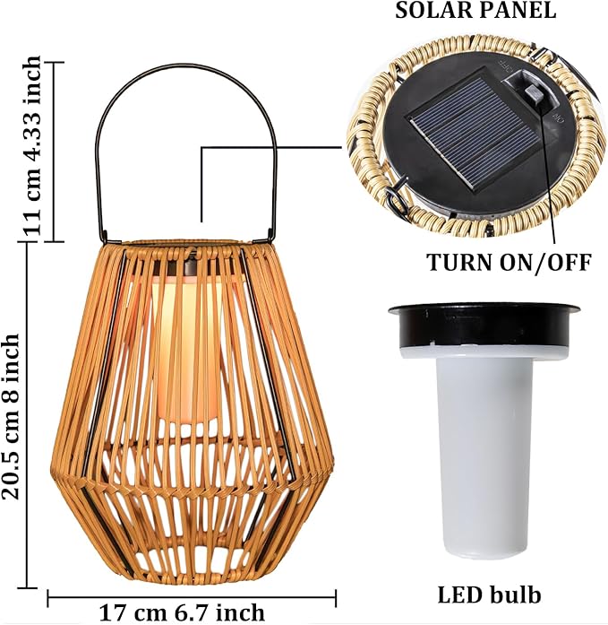 YAKii 2 Pack Solar Flame Lantern Hanging Waterproof Outdoor Handmade Solar Lamp with Dancing Flickering Flame Plastic Rattan Bohemian Style Decoration for Garden Yard Patio Porch Trees Pathway Decor