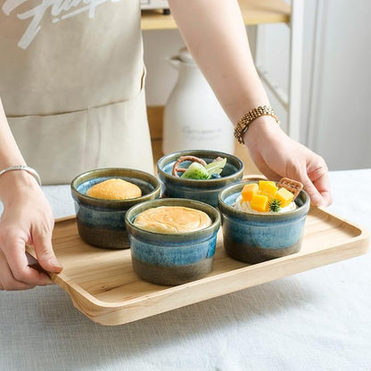 Ceramic Ramekins, 8 oz Creme Brulee Baking Cups, Set of 4, Light Blue | Reactive Glaze Finish, Oven Safe, Ideal for Souffle, Custard, Pudding, Dips, Ice Cream & Appetizers
