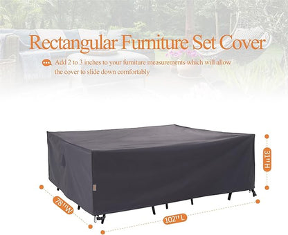 WJ-X3 Heavy-Duty Patio Furniture Cover, Waterproof & Windproof Outdoor Furniture Cover for Rectangle Table and Chairs, Fade-Resistant, 86" x 47" x 31", Gray