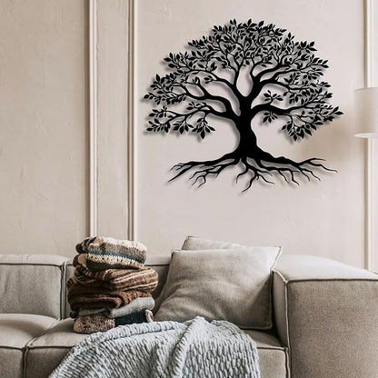 VTHTA Large Tree of Life Metal Wall Art,Tree Wall Sign for Living Room Bedroom Indoor Outdoor Garden Home Decoration (White, 24" Wx20 H/60x52cm, Metal Wall Art)