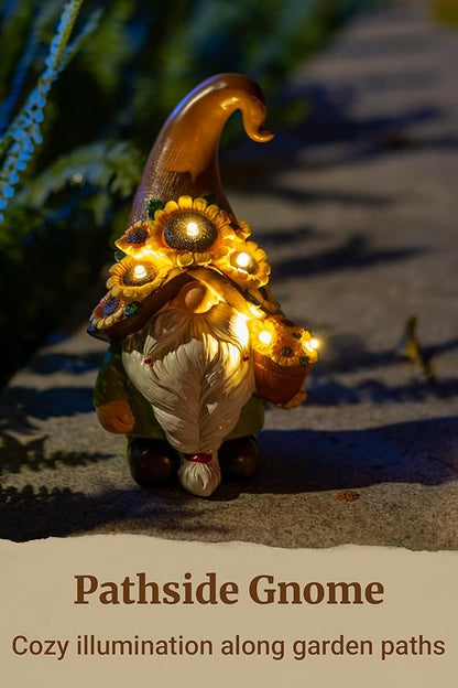 Solar Garden Gnome Statue, 7.67 Inch Resin Gnome Outdoor Decor for Yard, Backyard, Patio, Porch, Lawn; Garden Decor, Gnome Gifts, Birthday Gifts for Grandma Mom Women