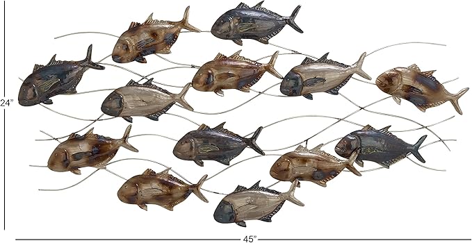 Deco 79 Metal Fish Home Wall Decor Indoor Outdoor Wall Sculpture with Silver and Bronze Accents, Wall Art 45" x 2" x 24", Blue