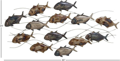 Deco 79 Metal Fish Home Wall Decor Indoor Outdoor Wall Sculpture with Silver and Bronze Accents, Wall Art 45" x 2" x 24", Blue