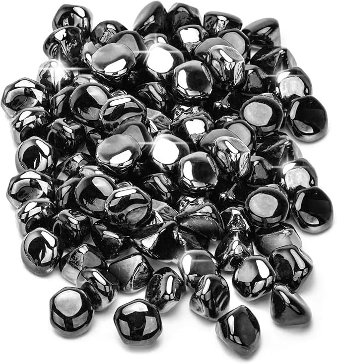10 Pound 1/2 Inch Fire Glass Diamonds for Natural or Propane Fire Pit Fireplace and Landscaping, 10 Pounds Onyx Black