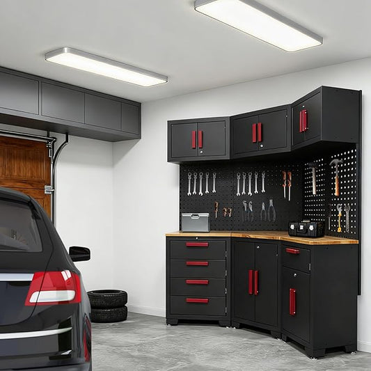 Red Garage Cabinet Storage System 10-Pcs Corner Workshop Set Garage Cabinet and Storage System for Tool Organization