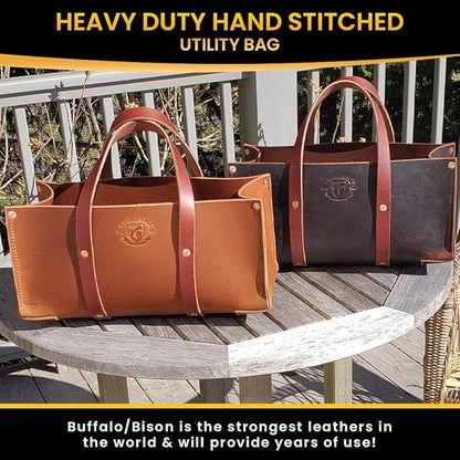 Woodman's Pal Buffalo Leather Tote Tool Bag For Hand Tools, Gardening, Outdoorsmen, Heavy Duty Premium Storage Leather Organizer (Crazy Horse Black)