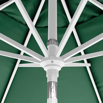 California Umbrella 5-Year-Non-Fading, 9Ft Premium Patio Umbrella, Hand-Crank, Button-Tilt, White Frame, Solution Dyed Hunter Green Fabric