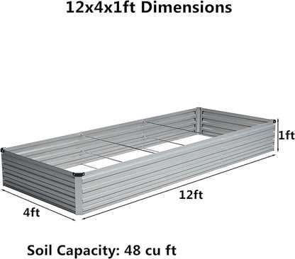 zunatu 12x4x1 ft(2 Pack) Galvanized Raised Garden Bed,Outdoor Planter Box Metal Patio Kit Planting Bed for Vegetables Flowers and Succulents,Silver