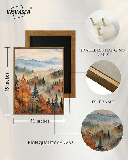 InSimSea Framed Canvas Prints Art Vintage Decor, Classical Retro Fall Forest Painting Autumn landscape Trees Canvas Prints Home Decor Office Farmhouse Bathroom, 12x16inch