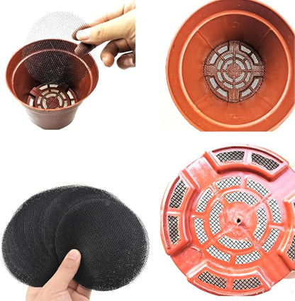 HAHIYO 50PCs 4Inch/10Cm Black Round Glassfibre Flower Pot Hole Mesh Pad Bottom Grid Mat Bonsai Drainage mesh Hole Screens Gasket Prevent Soil Loss Breathable Gasket Drainage Netting for Bonsai