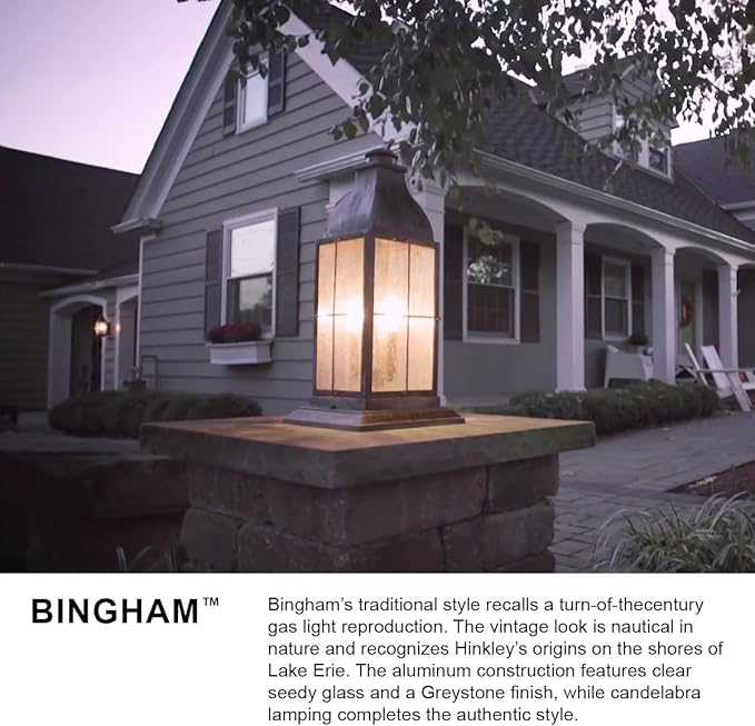 Hinkley Bingham Small Wall Mount Outdoor Lantern - Gas Light Look, Single Light, Vintage, Nautical, Clear Seedy Glass, Brass Material - Sienna Finish