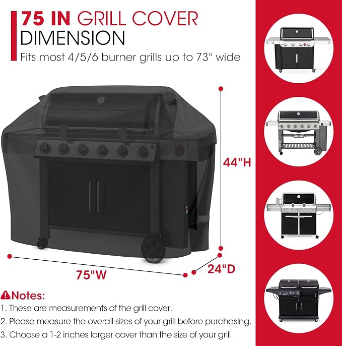 UNICOOK Heavy Duty Waterproof Barbecue Gas Grill Cover, 75-inch XX-Large BBQ Cover, Special Fade Resistant, Durable and Convenient, Fits Grills of Weber Char-Broil Nexgrill Brinkmann and More