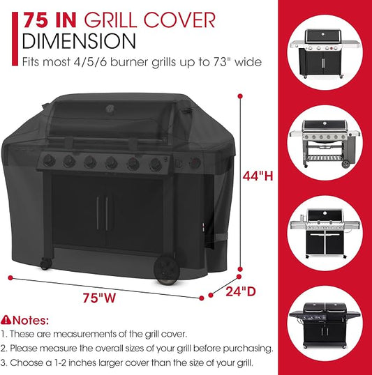 UNICOOK Heavy Duty Waterproof Barbecue Gas Grill Cover, 75-inch XX-Large BBQ Cover, Special Fade Resistant, Durable and Convenient, Fits Grills of Weber Char-Broil Nexgrill Brinkmann and More