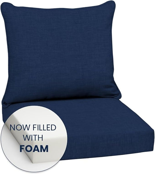 Arden Outdoor Foam Deep Seat Cushion Set, 24 in x 24 in, Weather-Proof, Rain-Proof, Fade Resistant Patio Cushion, Bottom and Back Cushion for Chair, Sofa, and Couch Sapphire Blue Leala