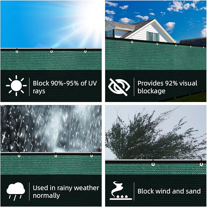 KANAGAWA 4ft x 50ft Privacy Screen Fence, 90% Blockage Heavy Duty 175 GSM Fencing Mesh Net Cover for Outdoor Wall Garden Yard Backyard 80 Cable Zip Ties Included Dark Green