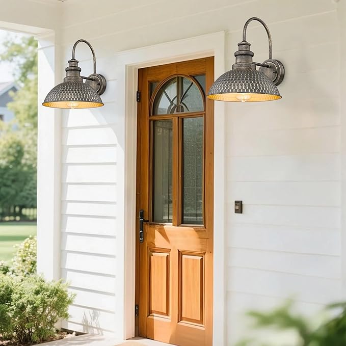 Outdoor Farmhouse Barn Lights, Anti-Rust Outdoor Wall Sconce, Exterior Wall Lights, Front Door Mounted Lighting Fixture,Vintage Outside Lighting for Porch,Garage,Patio (Vintage Bronze, 2 Pack)