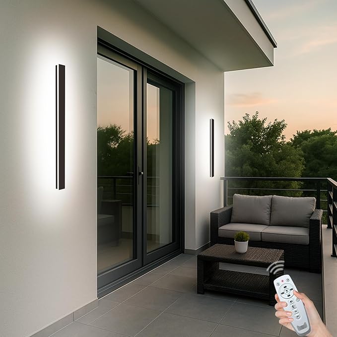 47.25 Inch Long Outdoor Wall Lights, Linear Modern Exterior Sconce, Ip65 Waterproof 3CCT Color Selectable Black Porch Lights with Remote Control, Lighting Fixture for Garage