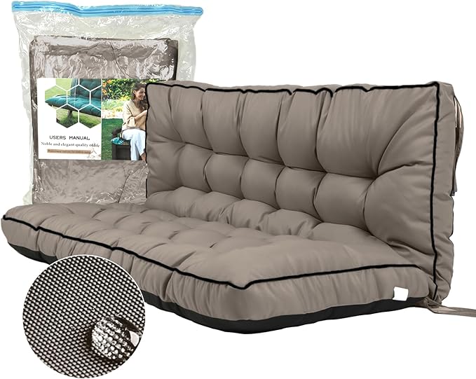 Replacement Cushions for Swing, Swing Cushions 3 Seater Replacement, Waterproof Thicken Washable Pad Cushion for Outdoor Indoor Furniture Swing Patio (Khaki, 40x70 inch)