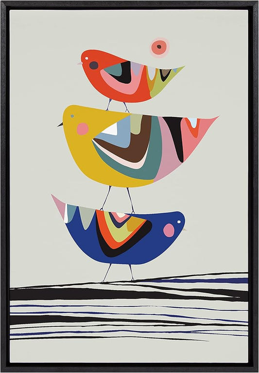 Kate and Laurel Sylvie The Family Tree Framed Canvas Wall Art by Rachel Lee of My Dream Wall, 23x33 Black, Colorful Animal Art for Wall