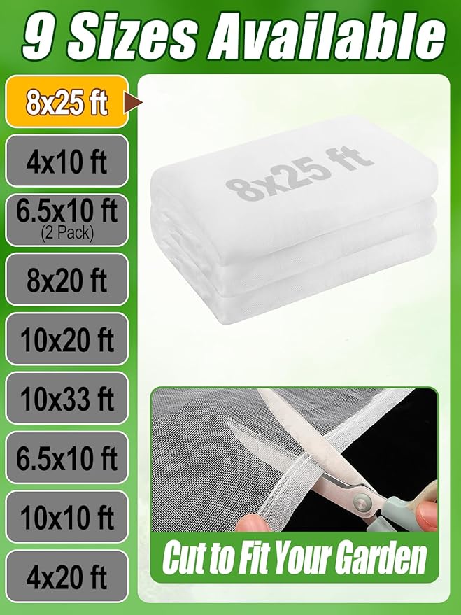 8x25ft Large Garden Netting - Ultra Fine Mesh Plant Covers to Keep Small Animals Pest Out, Bird Barrier Screen for Protecting Vegetables Fruits Flowers Raised Beds (Without Support Pole)