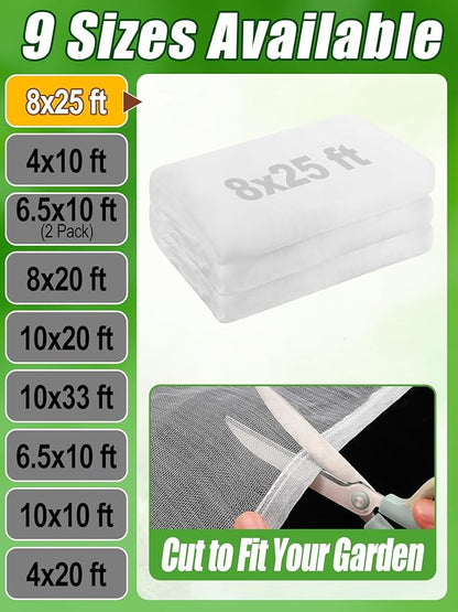 8x25ft Large Garden Netting - Ultra Fine Mesh Plant Covers to Keep Small Animals Pest Out, Bird Barrier Screen for Protecting Vegetables Fruits Flowers Raised Beds (Without Support Pole)