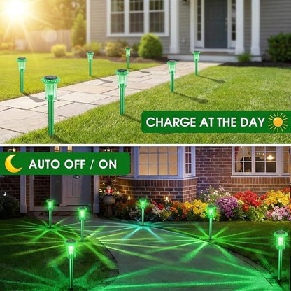 Eyrosa Solar Outdoor Lights, St Patricks Day 10 Pack Solar Pathway Lights Outdoor Waterproof, Stainless Steel Stake Lighting for Garden Yard Path Walkway Driveway Patio Lawn Outside Décor,Green