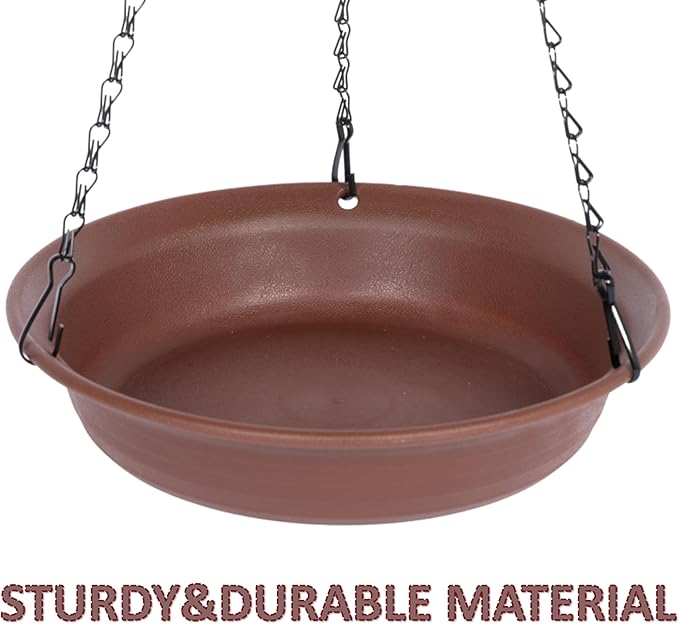 VUWEZ Hanging Bird Bath, Hanging Bird Water Feeder for Outdoors, Feeder Bowl, 2 Pack Birdbath Tray Accessories for Outside, Plastic Birdbaths Tray for Garden Patio Decoration (12", Chocolate)